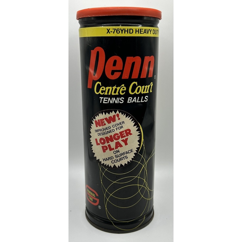 PENN Tennis Balls Metal Can X-76 YHD Heavy Duty Felt Yellow Vintage‎